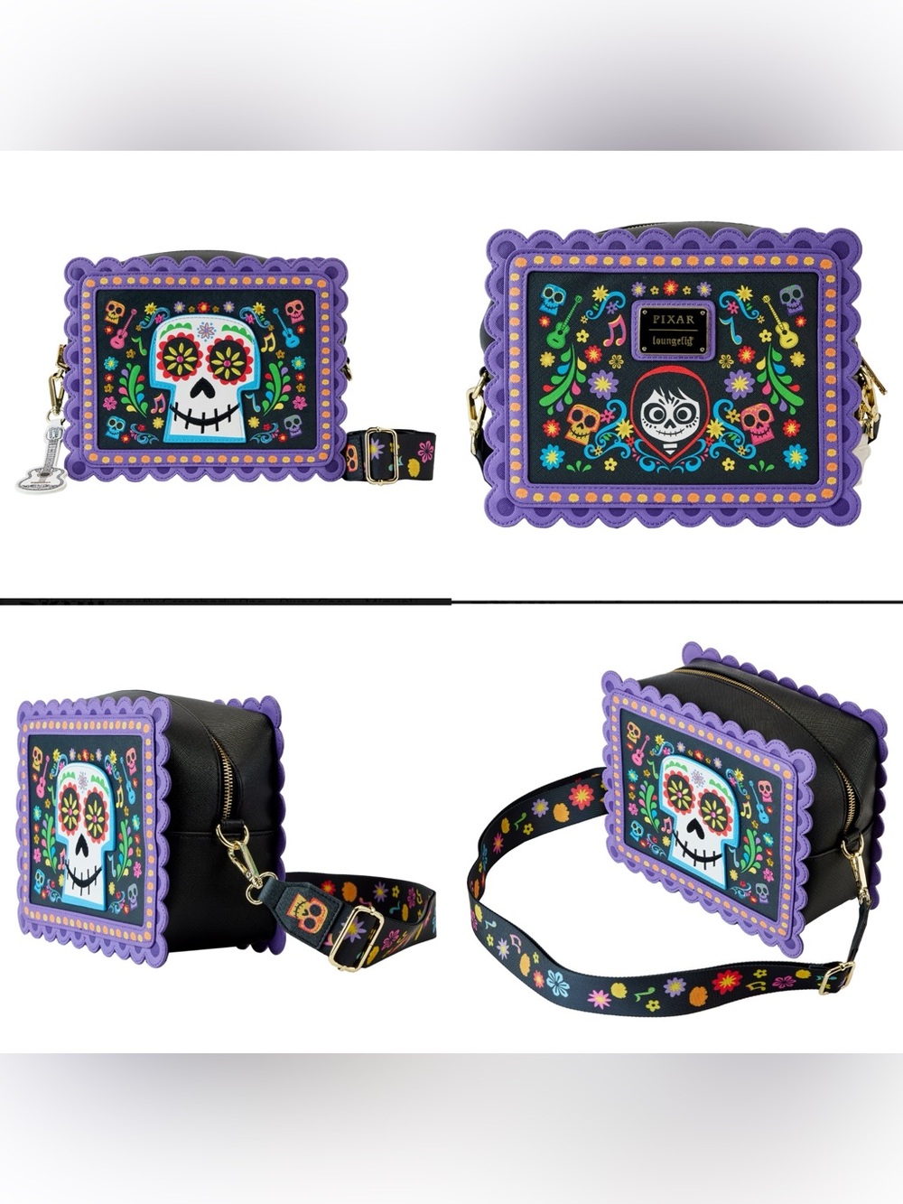 NWOT Loungefly Disney Pixar Coco Miguel Floral Skull Crossbody